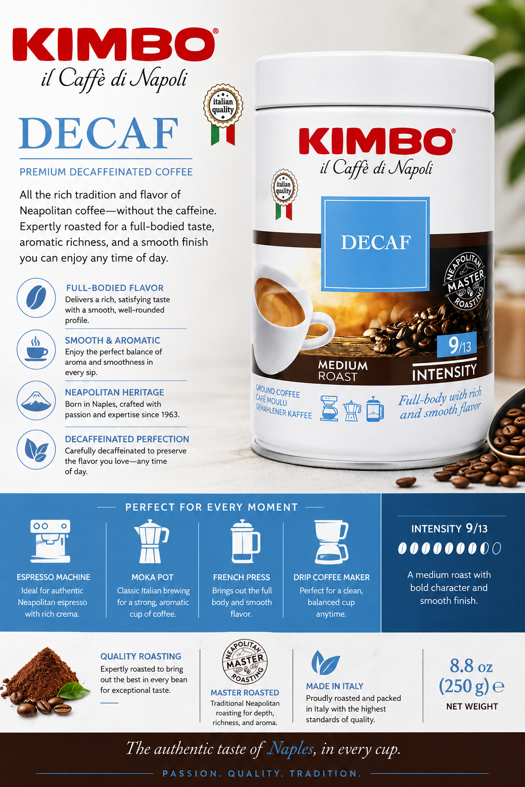 Kimbo DECAF Coffee Grounds 8.8oz