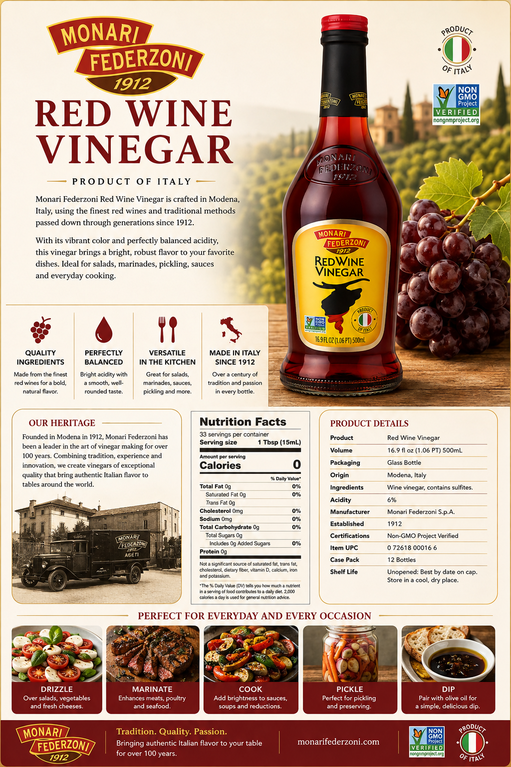 Monari Federzoni Red Wine Vinegar 500mL