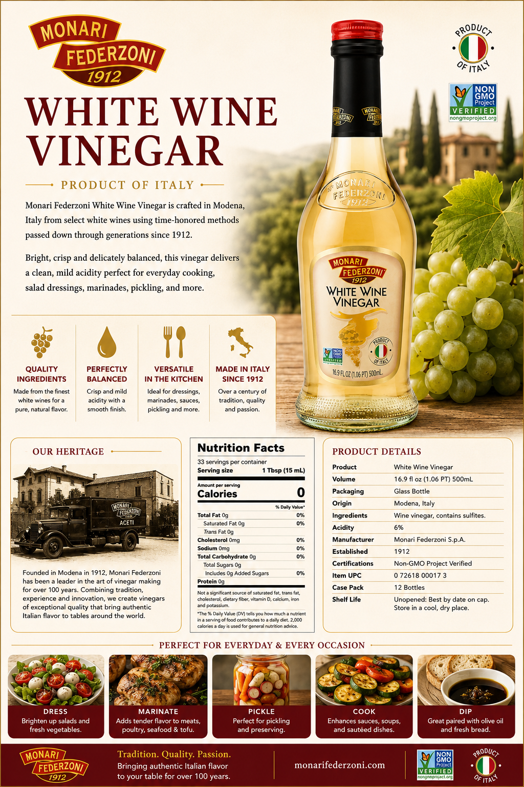 Monari Federzoni White Wine Vinegar 500mL