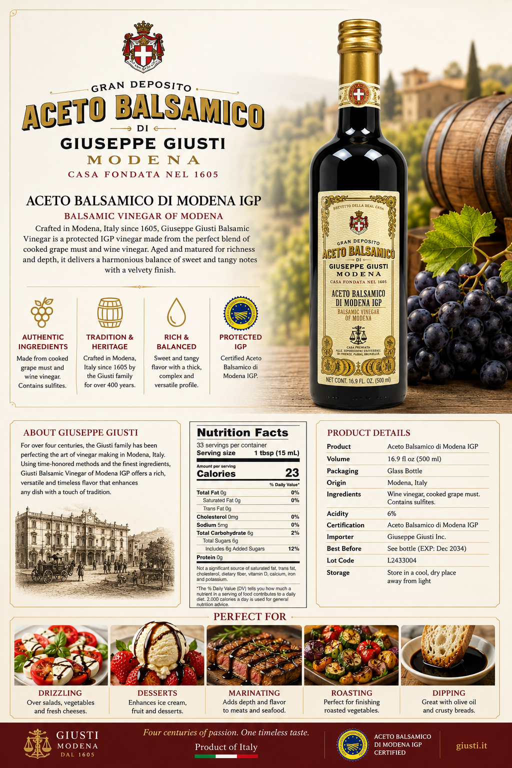 Giuseppe Giusti Balsamic Vinegar of Modena IGP – 500mL