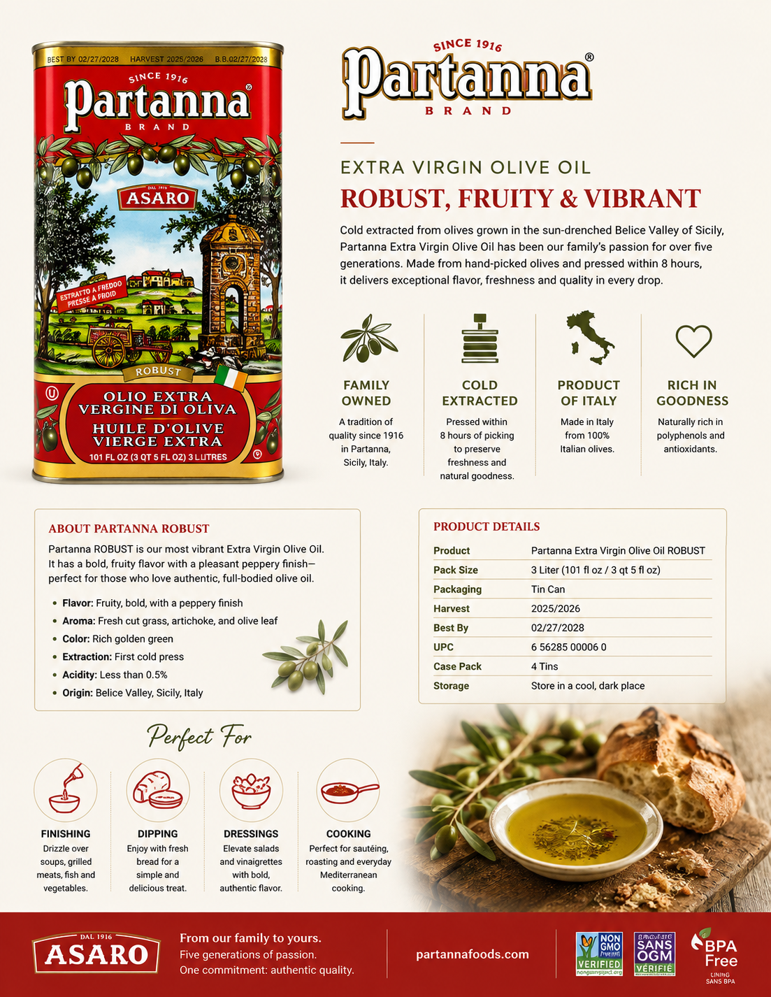 Partanna Extra Virgin Olive Oil "Robust" 3L