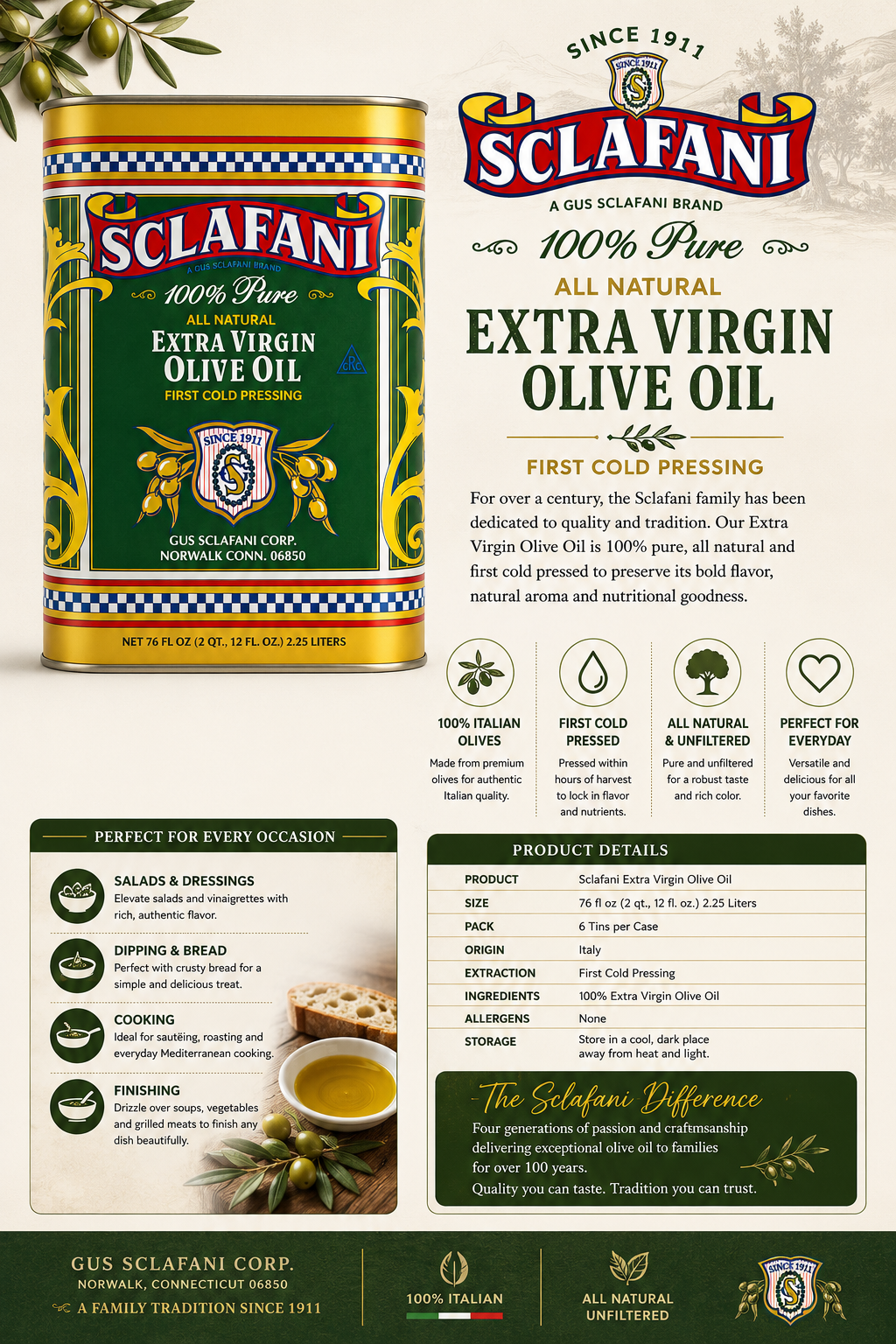 Sclafani Extra Virgin Olive Oil 2.25L