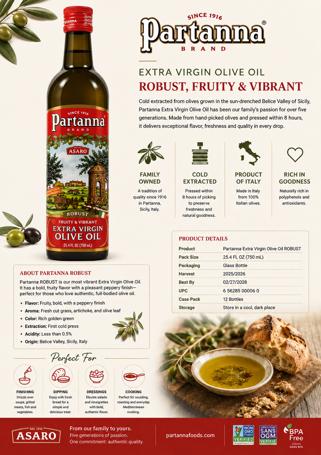 Partanna Extra Virgin Olive Oil “Robust” 750mL