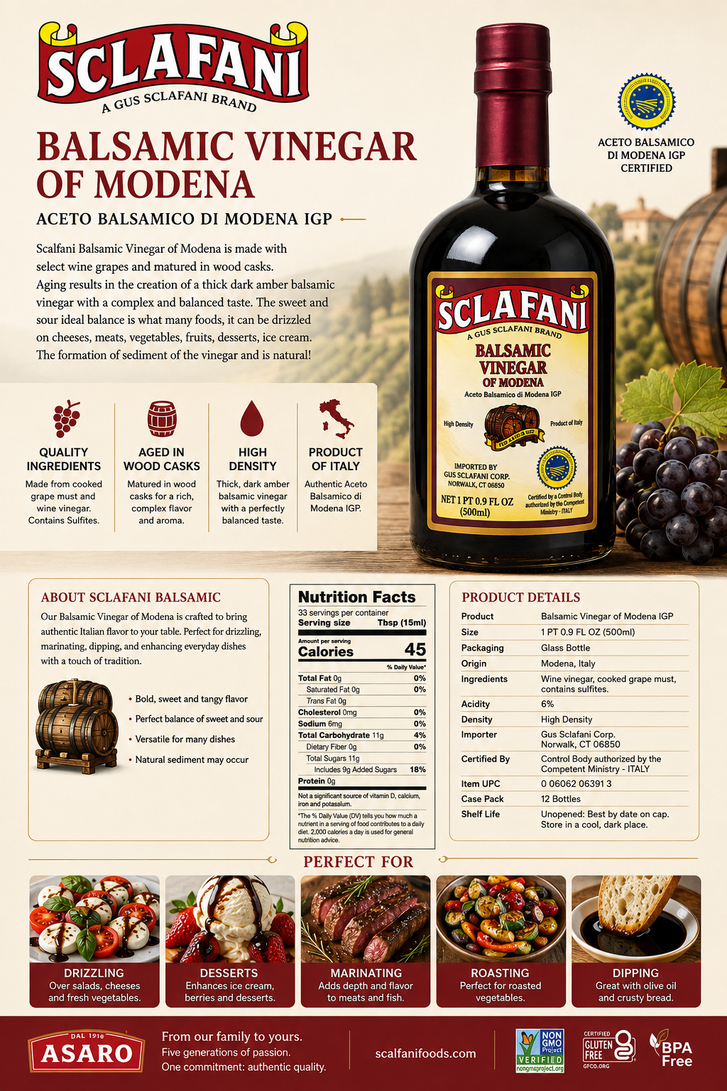 Sclafani Balsamic Vinegar of Modena 500ml