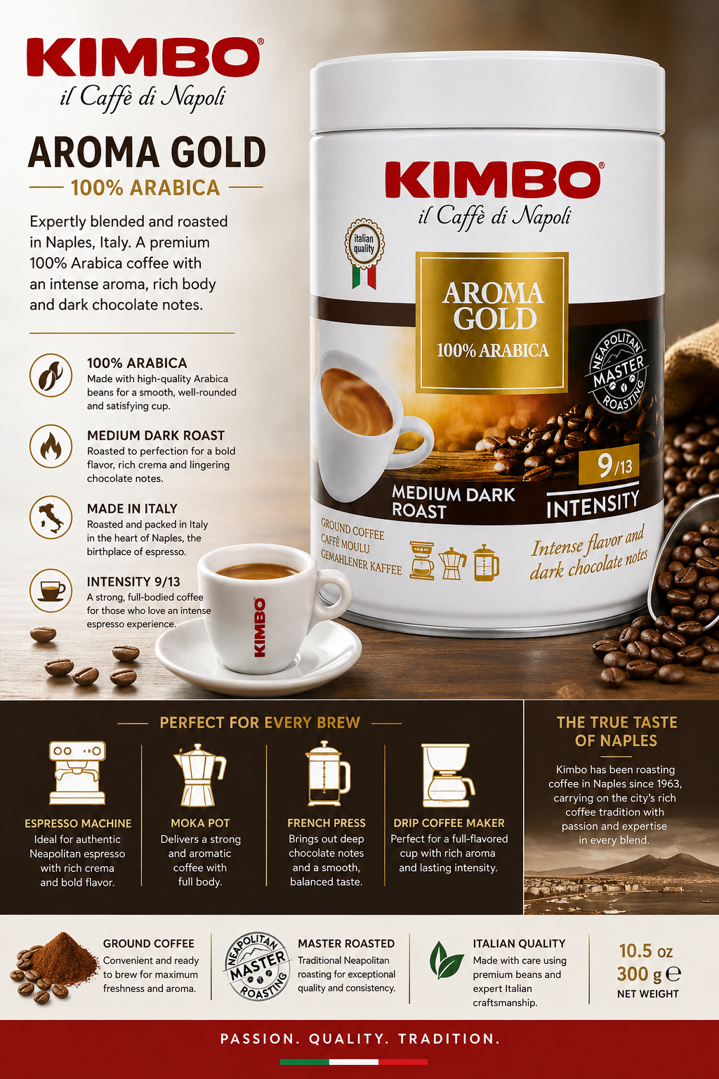 Kimbo Coffee Grounds “Aroma Gold” 8.8oz