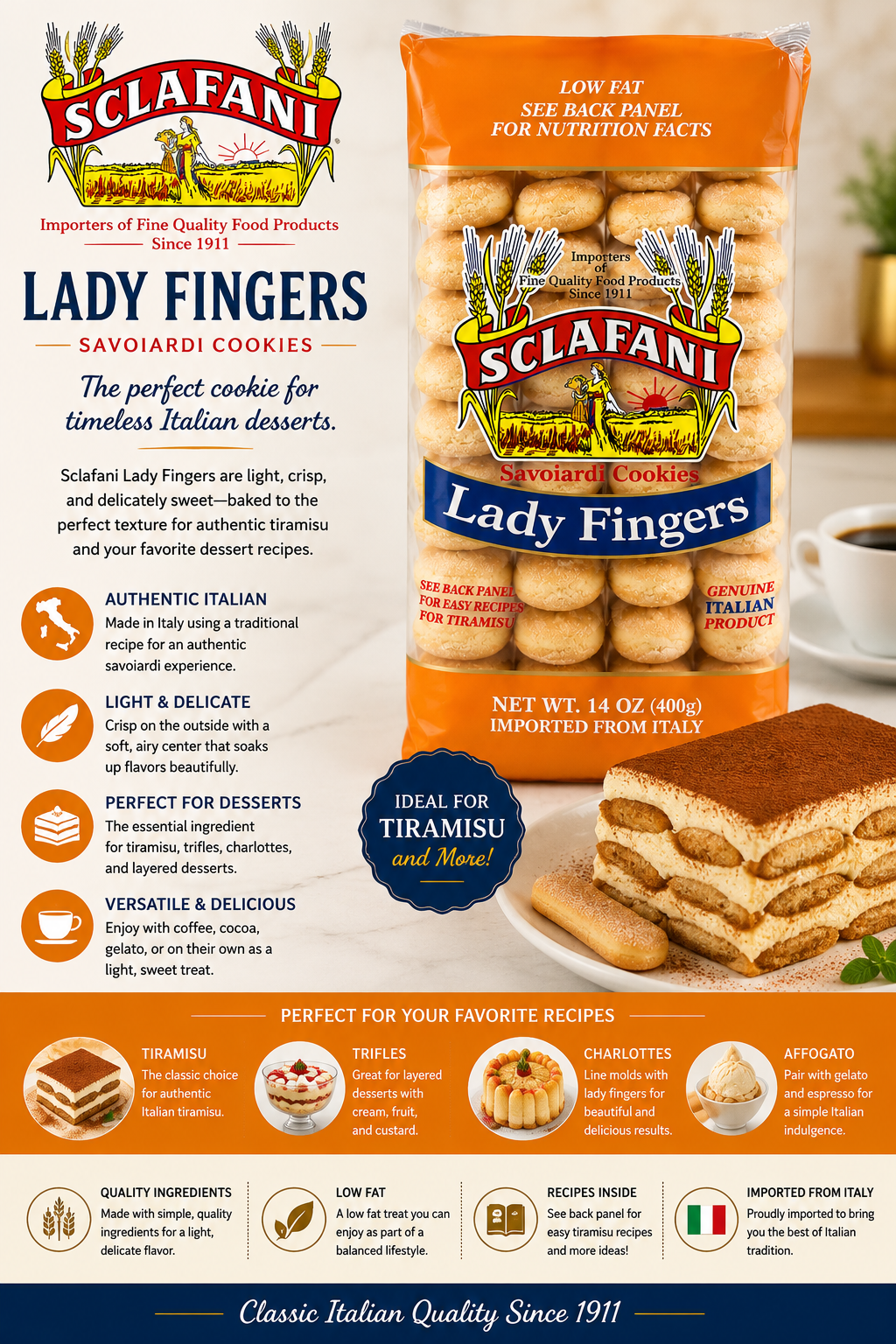 Sclafani Savoiardi Lady Fingers – Imported from Italy, 14 oz