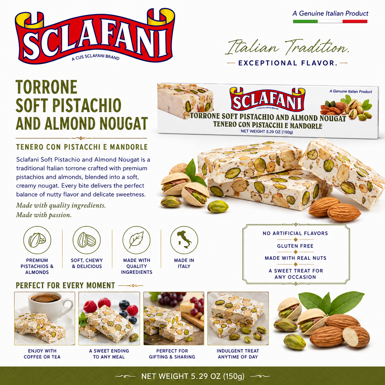 Sclafani Torrone Pistachio 5.29oz