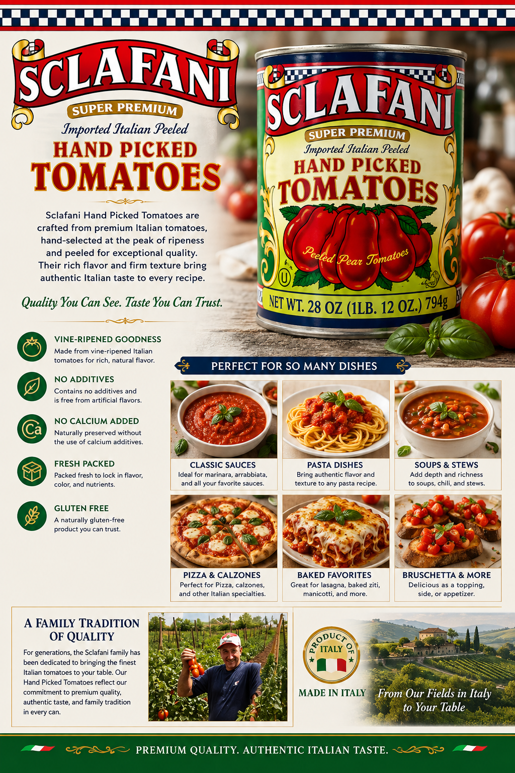Sclafani Premium Hand Picked Italian Peeled Tomatoes – 28 oz