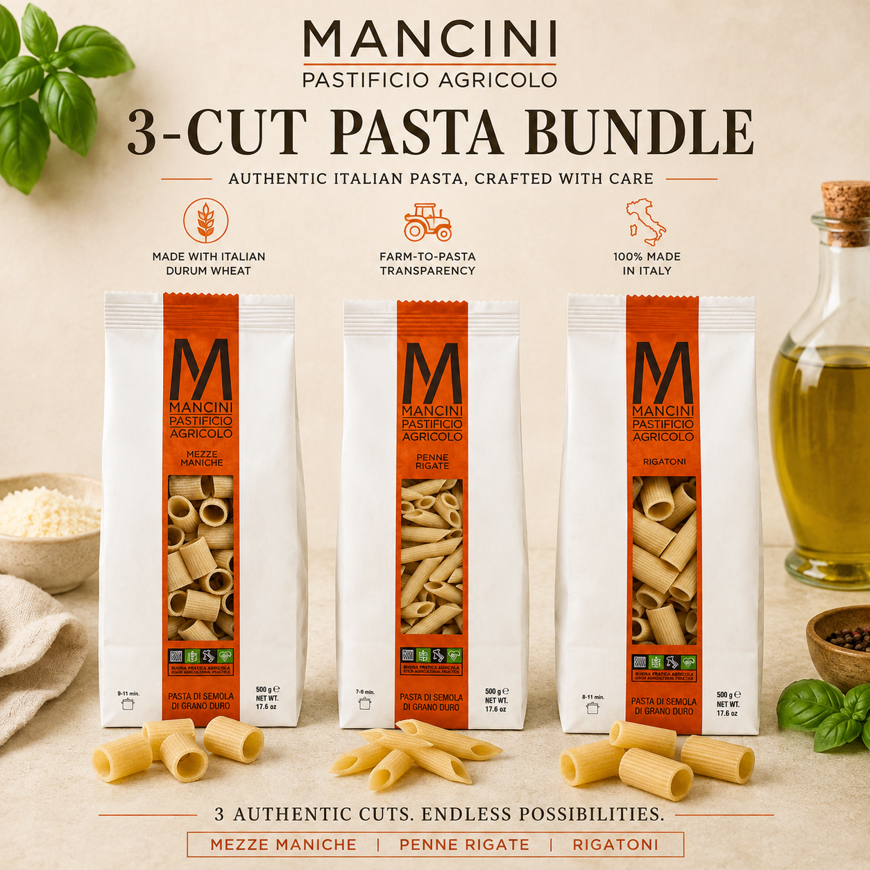 Mancini Pastificio Agricolo Pasta Collection – 3 Pack