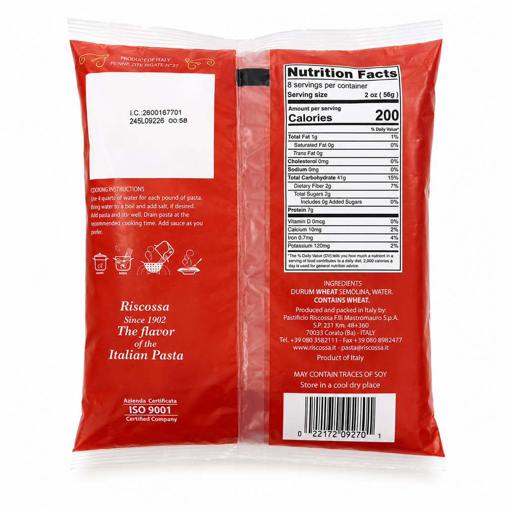 Riscossa Penne Zite Rigate N°27 – Italian Pasta, 1 lb
