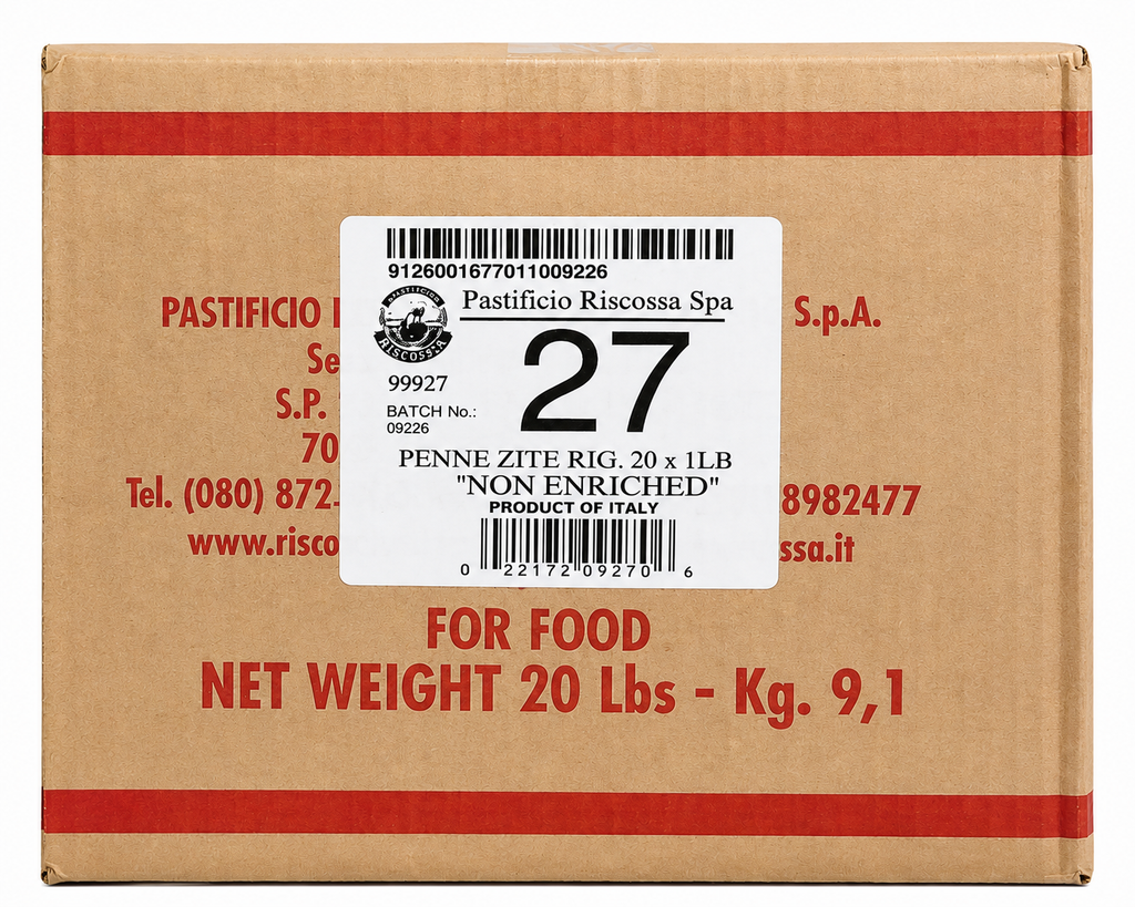 Riscossa Penne Ziti Rigate N°27 – 20 x 1 lb Case