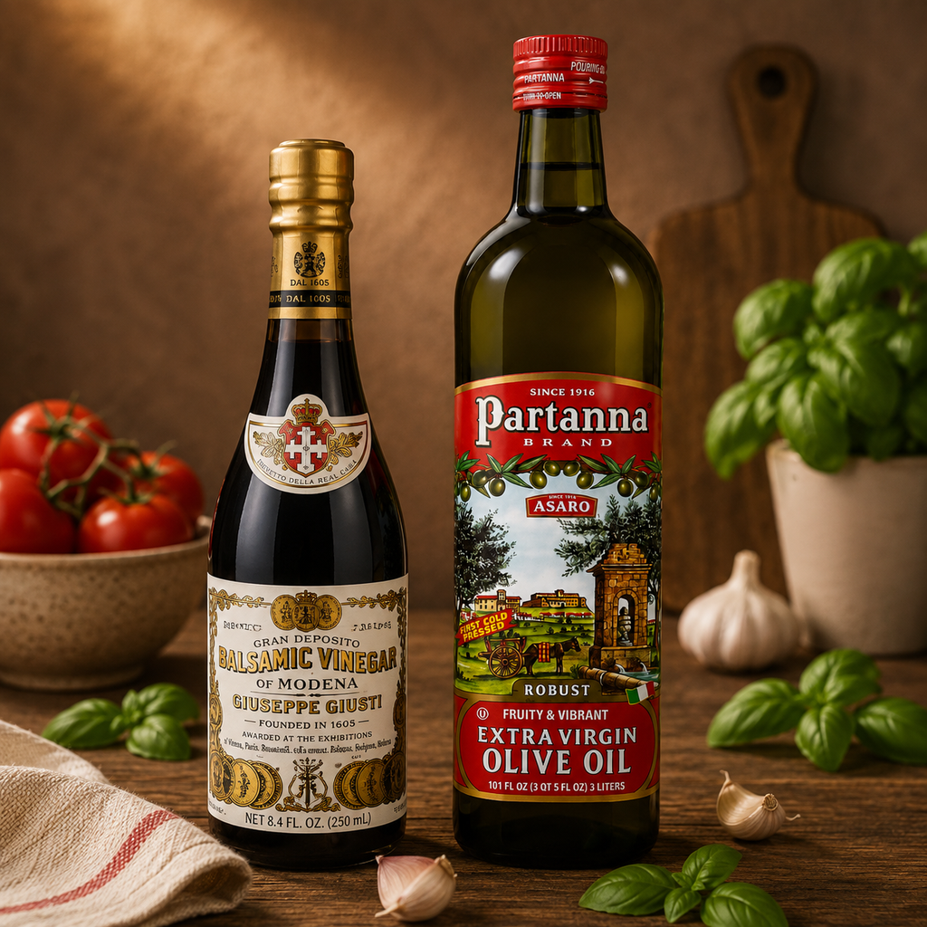 Premium Italian Table Duo — Partanna EVOO & Giusti Balsamic