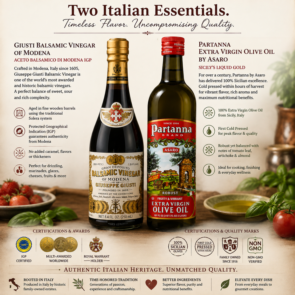 Premium Italian Table Duo — Partanna EVOO & Giusti Balsamic